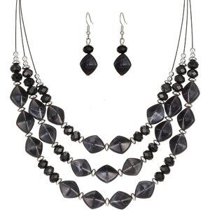 Elegant 3-Layered Chunky Statement Necklace & Earring Set - Adjustable Length